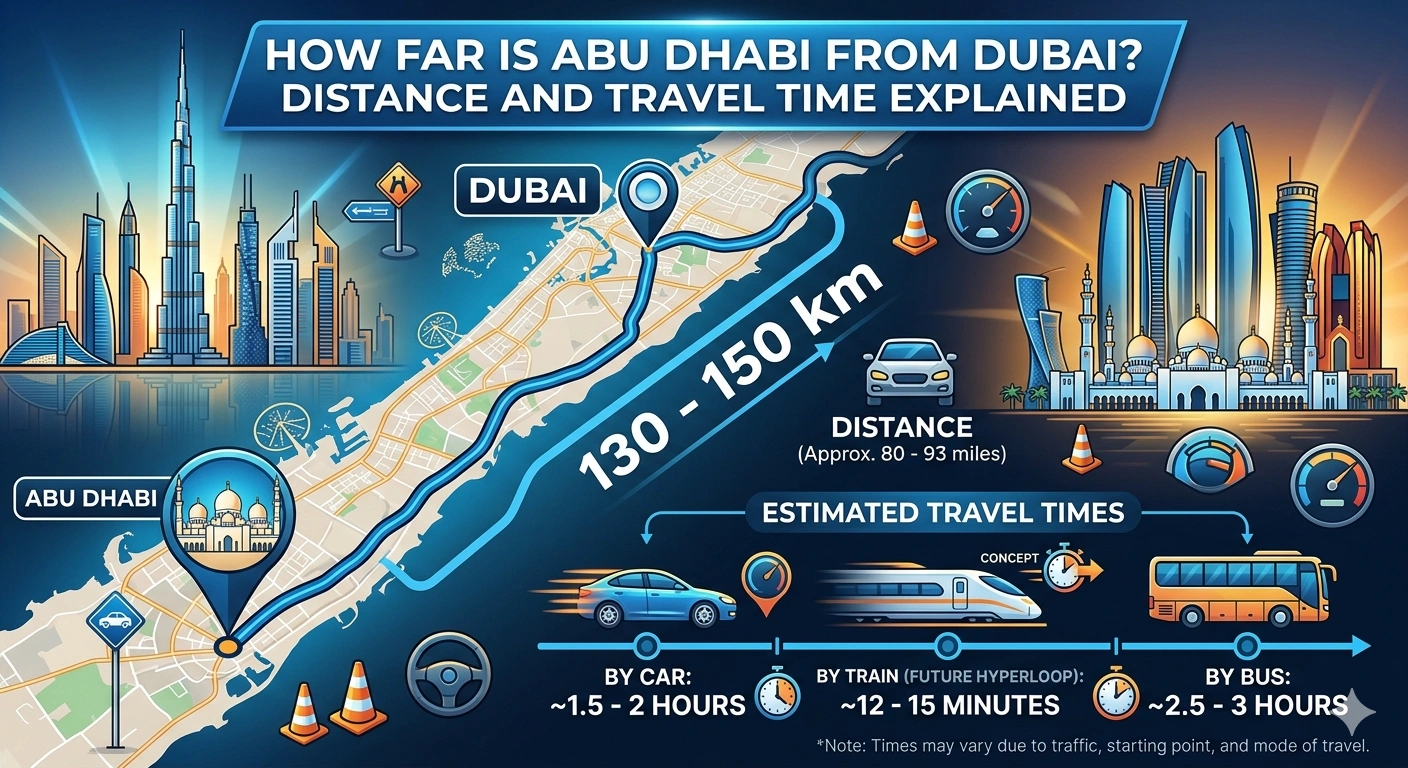 How Far is Abu Dhabi from Dubai Distance and Travel Time Explained.