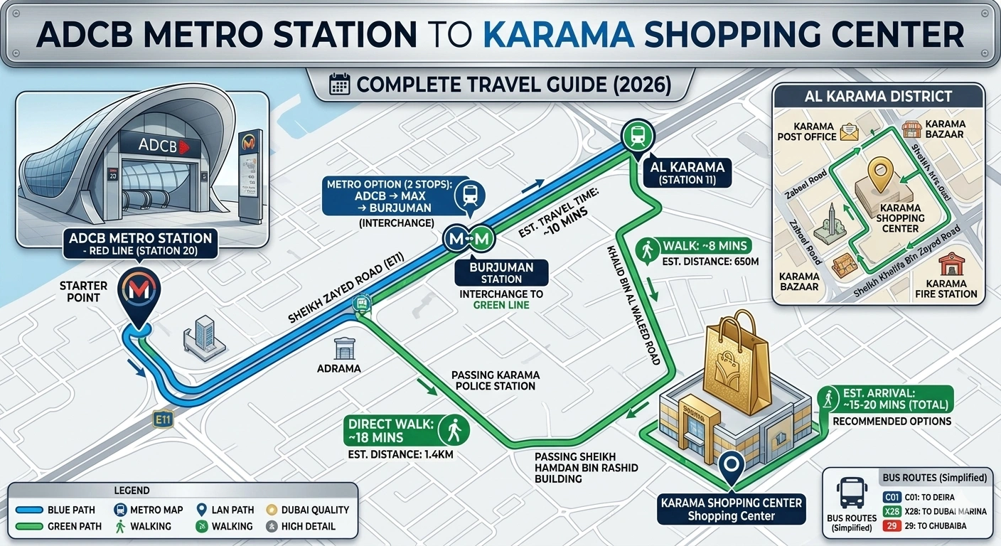 ADCB Metro Station to Karama Shopping Center – Complete Travel Guide (2026)