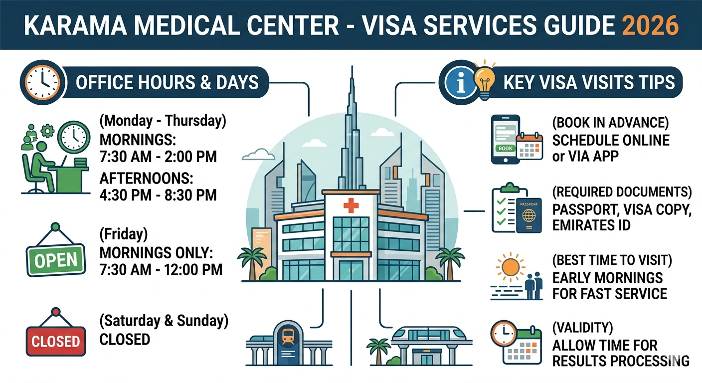 Karama Medical Center Visa Timings Guide (2026) – Complete Working Hours & Tips
