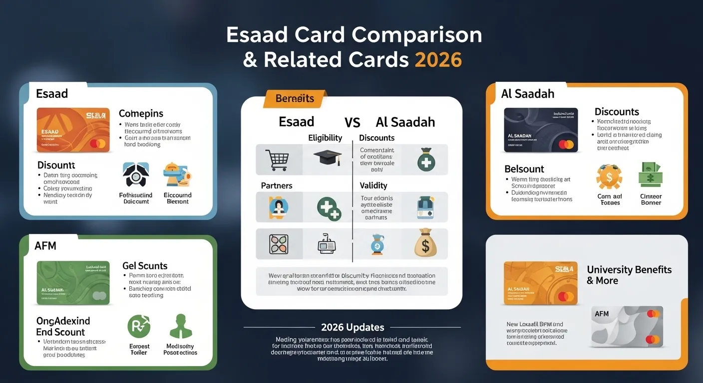 Esaad Card Comparison & Related Cards 2026: Esaad vs. Al Saadah, AFM, University Benefits & More