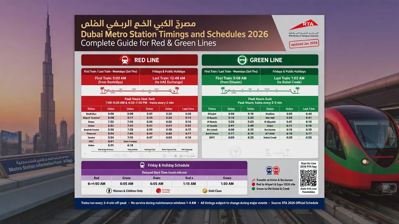 Dubai Metro Station Timings and Schedules 2026: Complete Guide for Red & Green Lines