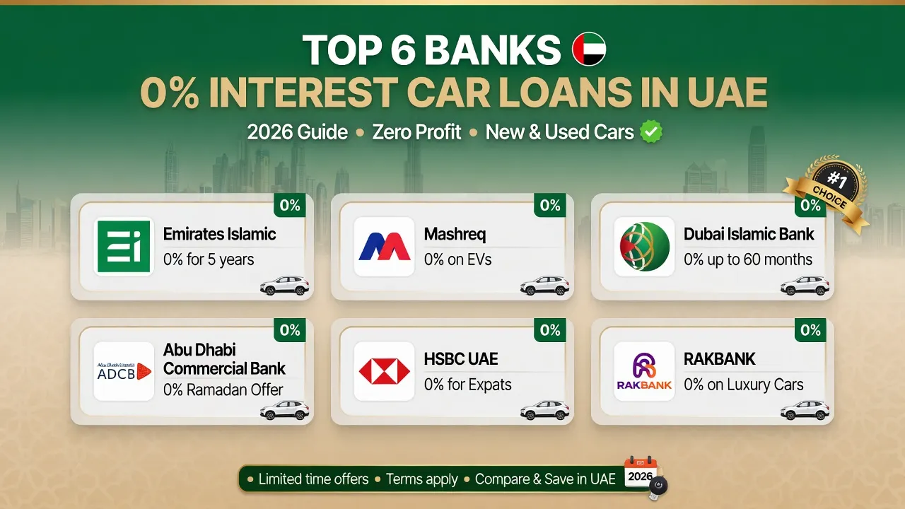 Top 6 Banks Offering 0 Interest Car Loans in UAE (2026 Guide)