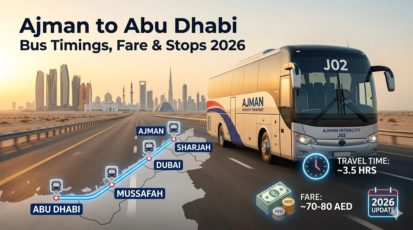 Ajman to Abu Dhabi Bus Timings, Fare & Stops 2026